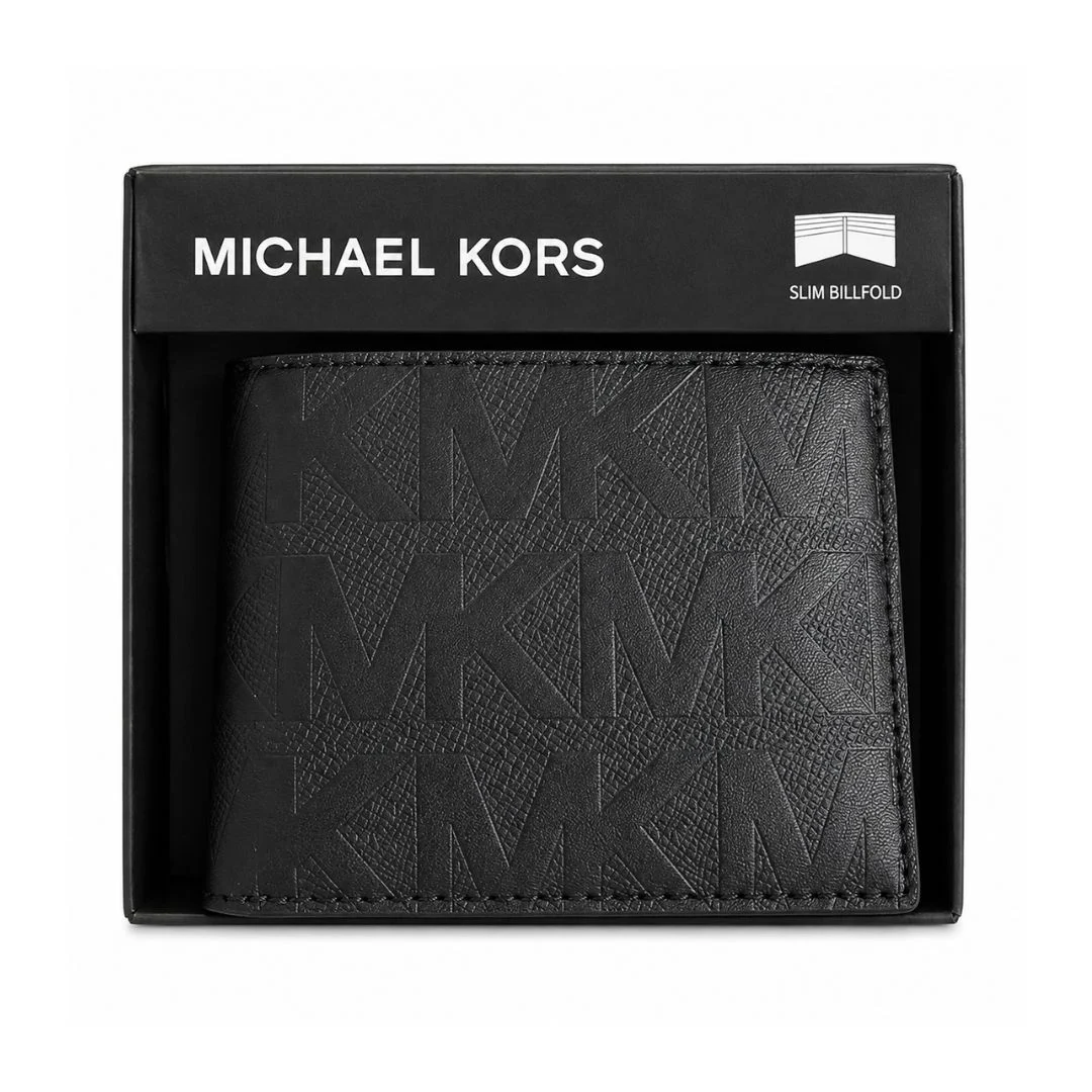 BILLETERA MICHAEL KORS HOMBRE LOGOTIPO MONOGRAMA MARRÓN EN ALTO